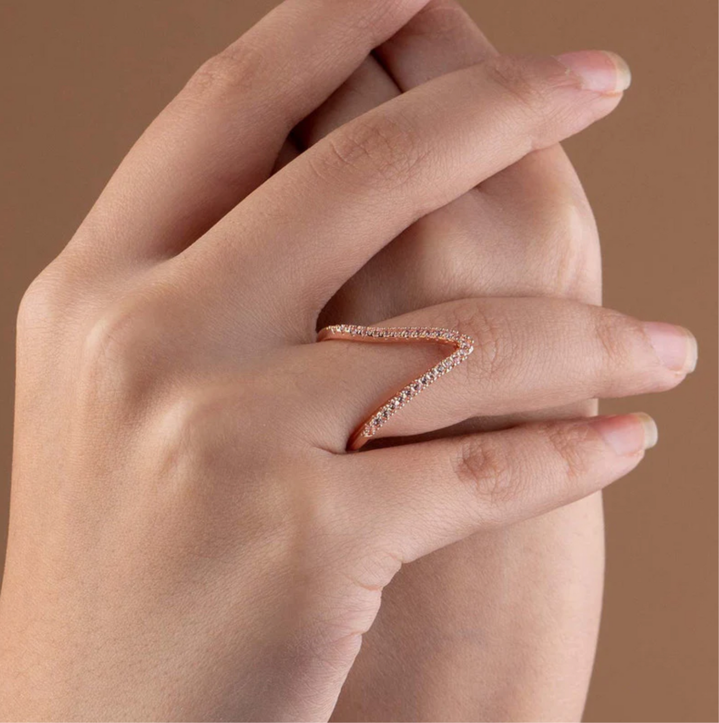 AD V Shaped Ring (Rose Gold, Adjustable)