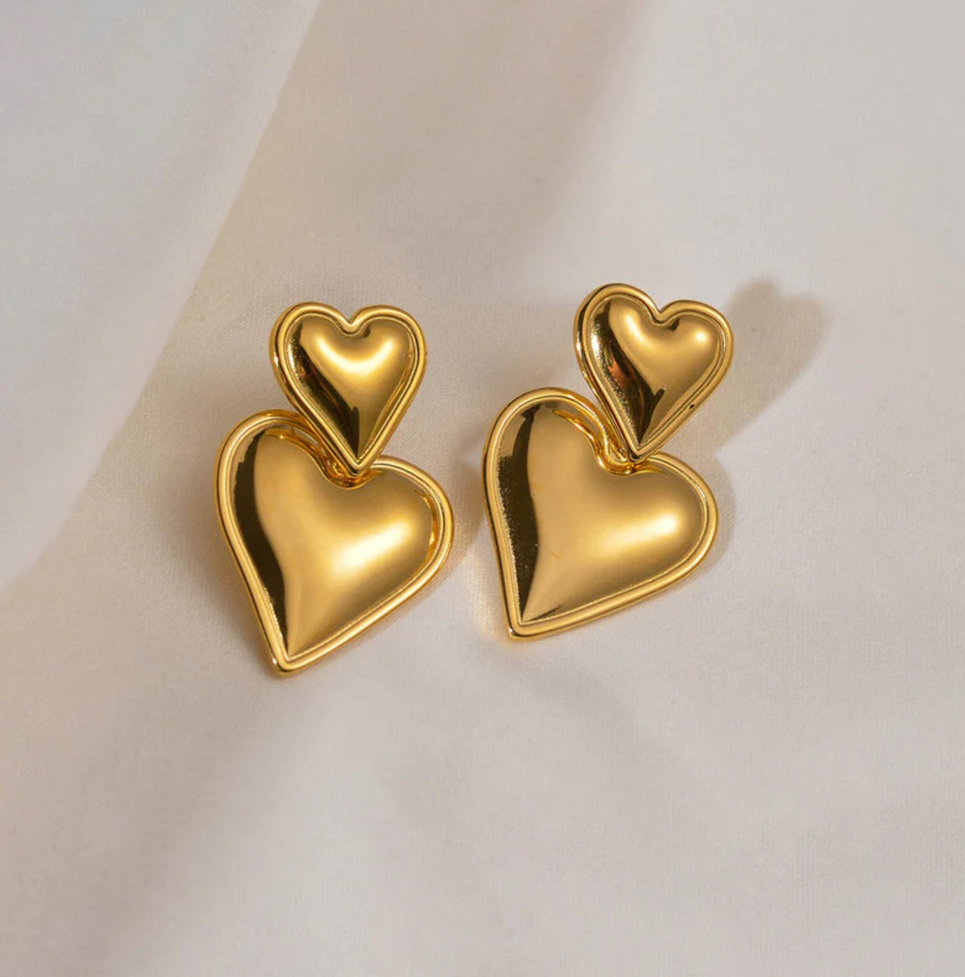 Gold Double Heart Earrings(Anti Tarnish,Waterproof)