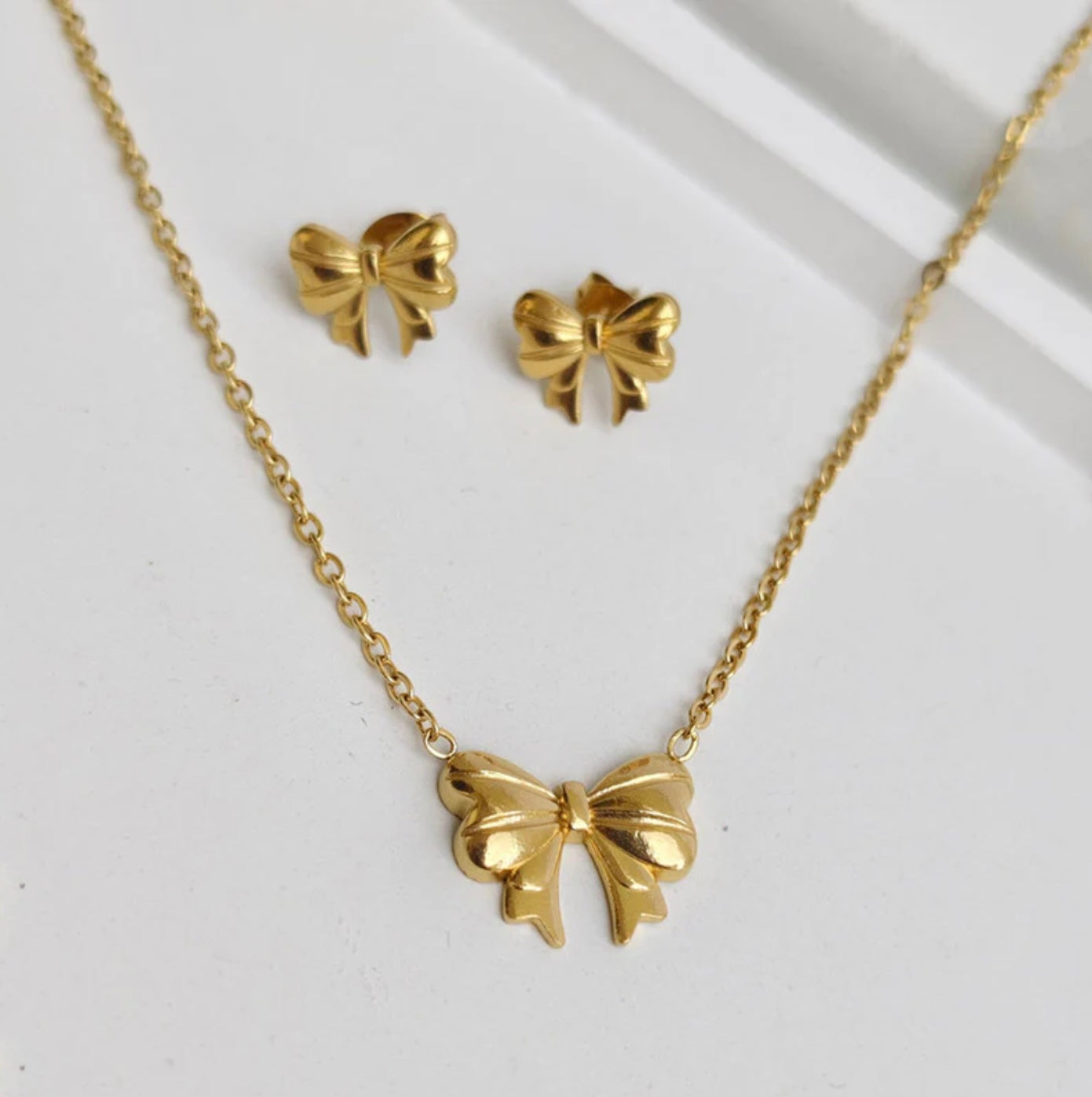 Golden Coquette Bow Set( Anti Tarnish,Waterproof)