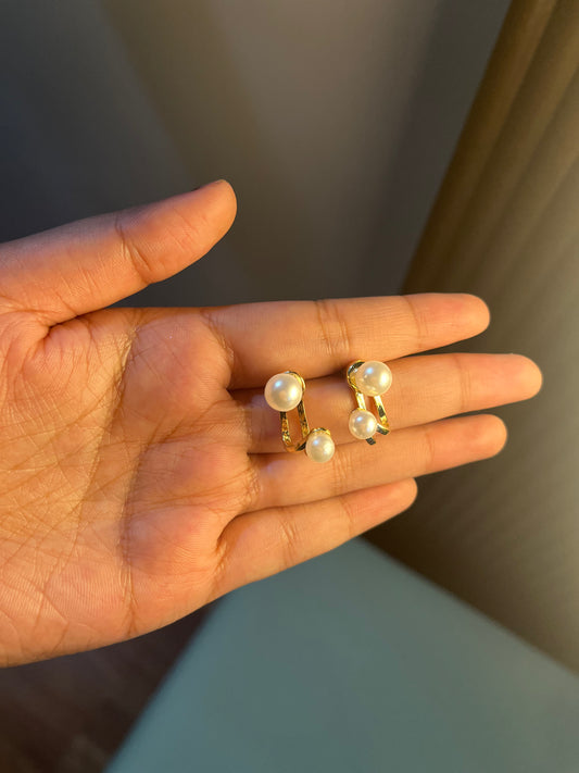 Gold Pearl Earrings - 2-in-1 Korean Style Convertible Earrings - Waterproof Anti-Tarnish